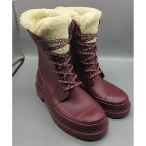 MICHAEL Michael Kors Women's Sz 8 Montaigne Rain Boots Faux Fur Logo Dark Berry